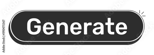 Generate rounded modern black UI element. AI content generation function. Creativity output. Create ideas prompt. Monochrome clickable button. Flat web CTA with white bold text. Rubik font used