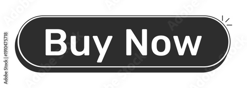 Buy now rounded modern black UI element. Immediate purchase. Online transaction. Product instant checkout. Ecommerce. Monochrome clickable button. Flat web CTA with white bold text. Rubik font used