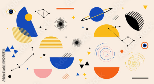 Abstract Geometric Shapes and Celestial Elements Collection.