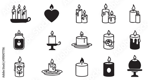 Candle icons collection vector set of various shapes and designs