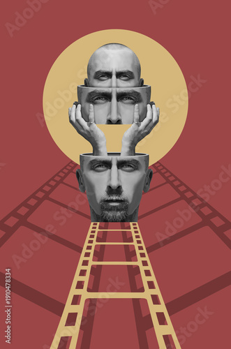 Tableau sur toile Surrealistic head of a man standing on the film strip (digital illustration)