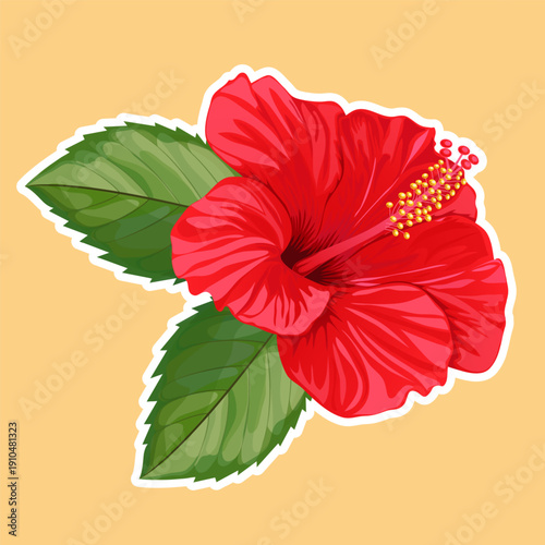 A beautiful hand-drawn hibiscus bud on a yellow background. A picturesque flower suitable for stickers, covers, wedding invitations, or posters.
