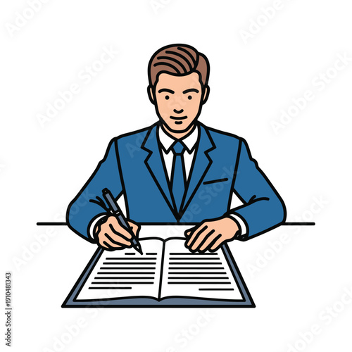 Businessman signing a document at a desk