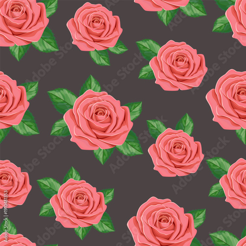 Beautiful hand-drawn rosebuds on a dark background. A picturesque floral seamless pattern for wallpaper, fabric, covers, weddings, and wrapping paper.