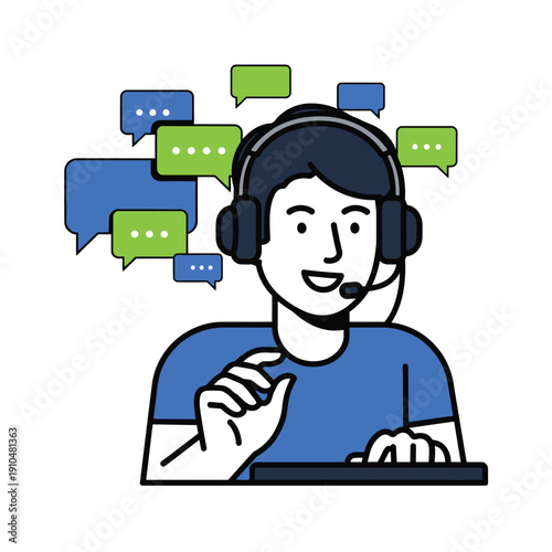 Canvas Print Customer Support Agent with Headset engaging in chat