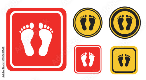 footsteps signs, various shapes and colors, walking direction indicators