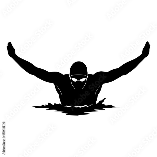 Front View Silhouette Illustration of a Competitive Butterfly Stroke Swimmer