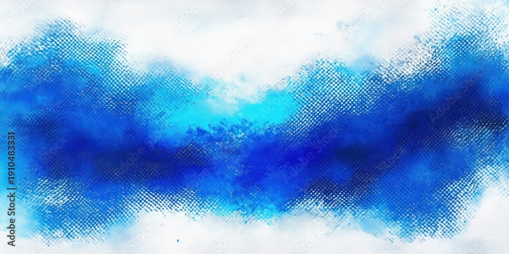 Fototapeta premium calm blue watercolor band with halftone texture across white background, soft airy abstract wave