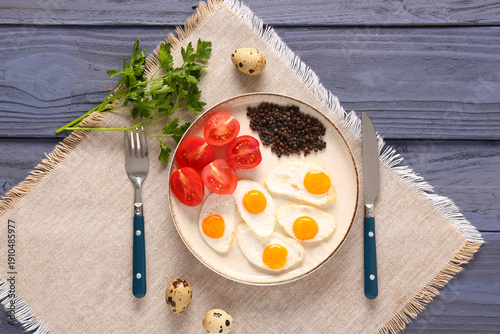 Plate with fried quail eggs...