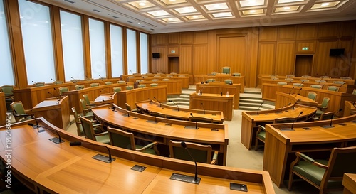 Empty parliamentary assembly hall