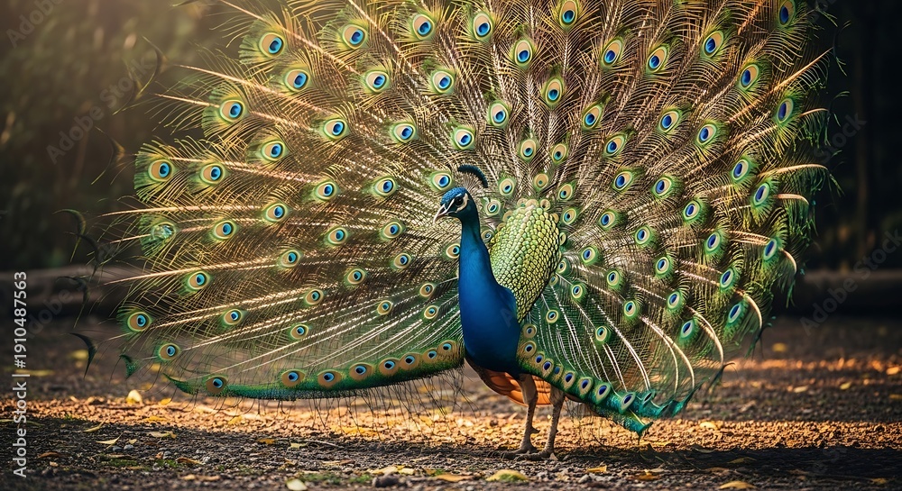 Obraz premium Majestic peacock displaying feathers