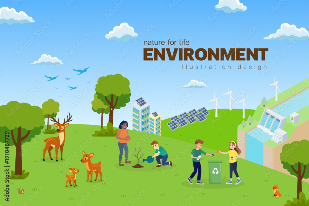 Fototapeta premium eco green nature city. ESG. enviralment social governance Symbol artwork illustration design