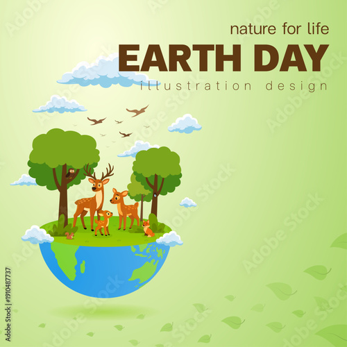 animals on world forest nature enviralment earth day artwork illustration design
