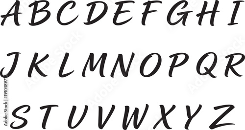 Bold handwritten brush capital alphabet letters Smooth brush drawn font with expressive strokes Modern casual uppercase typeface for branding posters, and social media design Clean scalable vector let