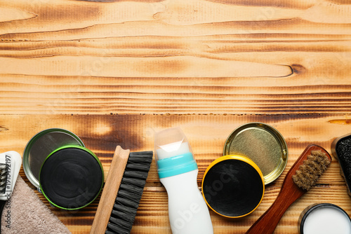 Shoe cleaning tools on wood...