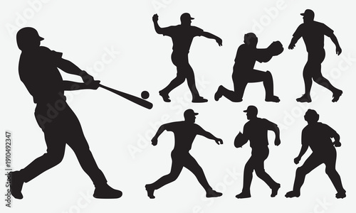 Baseball Players Silhouettes in Action Poses 4
