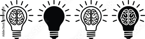 Black and white vector illustration of a zebra and lion with clipping paths featuring a creative lightbulb lamp icon to symbolize a bright idea and innovative power