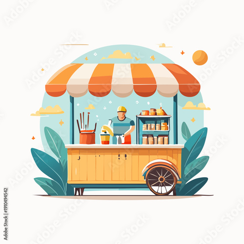 Food cart with a vendor serving delicious snacks on a sunny day