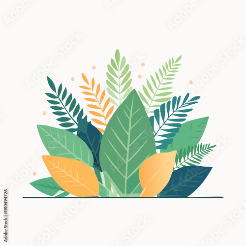 Abstract illustration of vibrant green and yellow foliage, depicting a lush and fresh botanical arrangement perfect for natural design elements