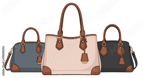 Fashion handbags vector illustration, elegant accessory for women, stylish design