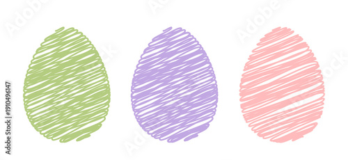 Cute scribble style Easter egg sketch icon.
Pastel color hand drawn egg doodle vector.
Hand drawn pastel doodle Easter egg vector illustration.
Transparent background. SVG.
