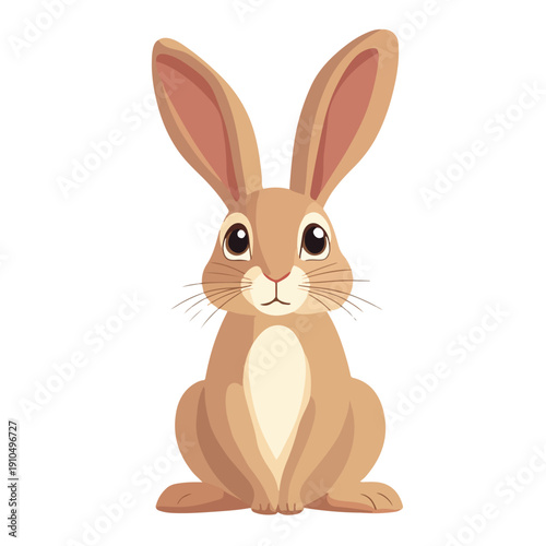 Cute brown rabbit vector illustration. Cartoon bunny sitting and looking forward, isolated on white. Sweet forest animal character. Easter mascot.