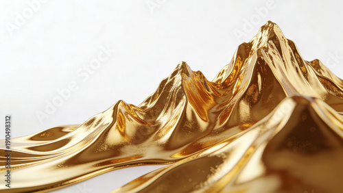 Stunning artistic abstract representation of rising gold mountain range with smooth, flowing peaks against white background, evoking sense of luxury and elegance