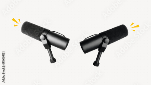 Halftone Studio Microphone with Sound Waves, Audio Recording Concept Vector