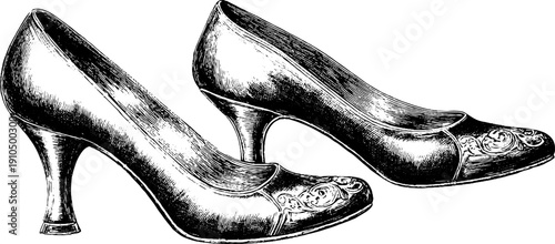 Vintage bridal shoes engraving - elegant wedding footwear design for artistic projects