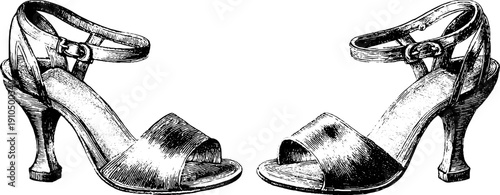 Elegant bridal shoes engraving design - vintage sketch for wedding concepts and fashion art