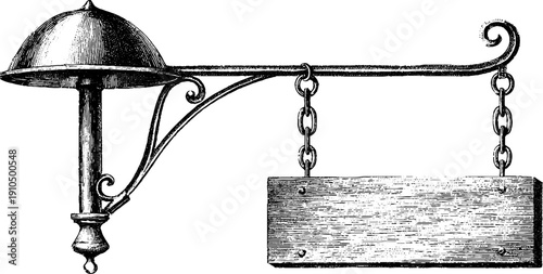 Vintage cafe sign with hanging bracket engraving for retro decor design