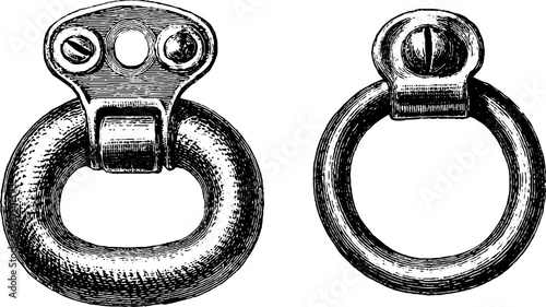 Vintage engraved clasps, hooks, and jump rings illustration set for design and decoration