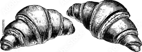 Vintage hand-drawn croissant illustration set for retro bakery design