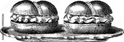 Vintage eclair pastry sketch with bold black lines - engraved culinary illustration for retro design