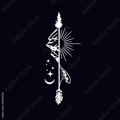 moonlit arrow t-shirt design. Tee shirt and apparel print design. Typography graphics for vintage tee shirt. Vector illustration.