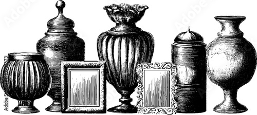 Vintage decorative glass vase and candle holder collection - hand drawn etching art design