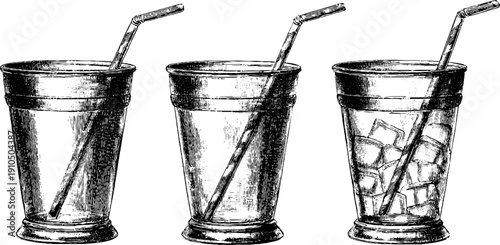 Vintage lemonade glass engraving set with straw for retro design