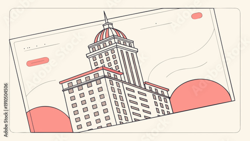 Classic Architecture Line Art Building Illustration for Website Wireframe Design