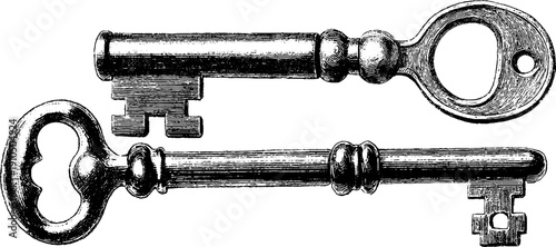 Vintage key collection engraved illustration – classic antique design for retro projects