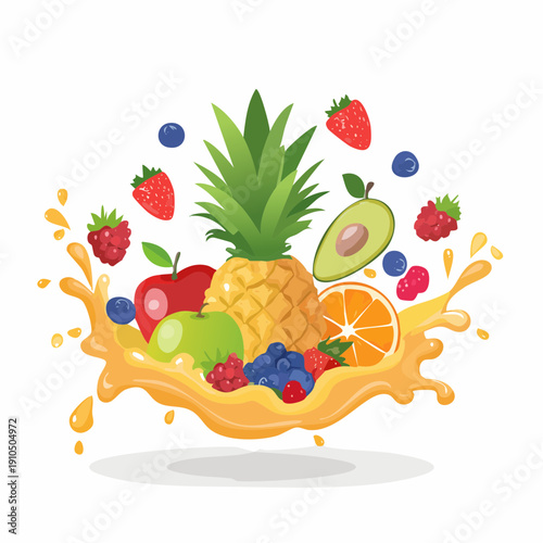 Sweet tropical fruits and mixed berries. Splash of juice.