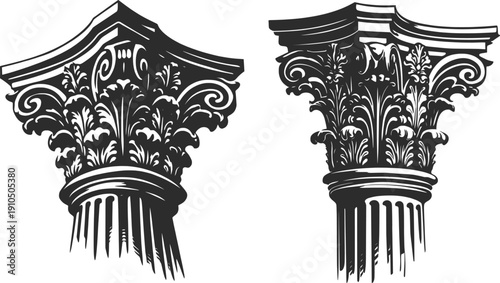 Ornate Corinthian Column Capital Classical Architecture Illustration.