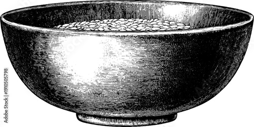 Vintage hand drawn rice bowl design for culinary illustrations