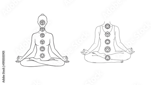 Chakra Meditation Line Art Set Vector for Wellness Branding, Mindfulness Programs and Spa Marketing Materials