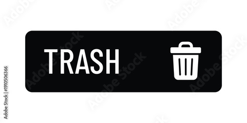Professional Monochrome Trash Bin Label – Minimalist Black and White General Waste Sign with Bin Icon