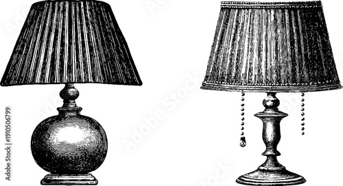 Vintage table lamp and fabric shade set for home decor and design