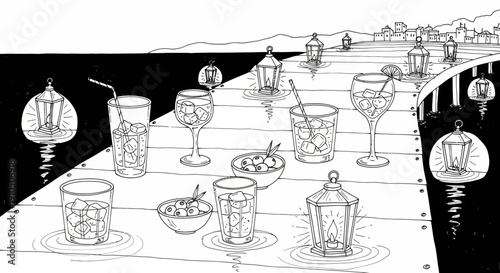 Cocktails and Drinks on a Bar Counter.