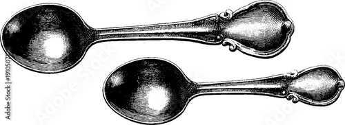Vintage engraved teaspoon set illustration for kitchen decor and design