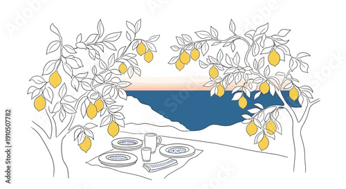 Lemon Tree Branches with Lemons and Leaves.