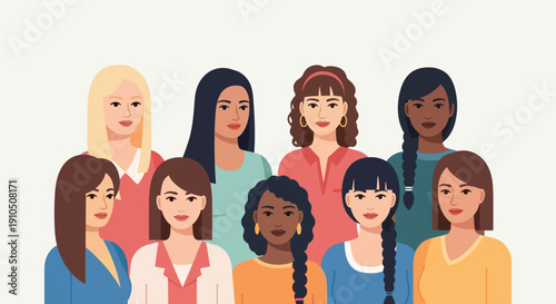 Diverse group of women standing together in unity and solidarity