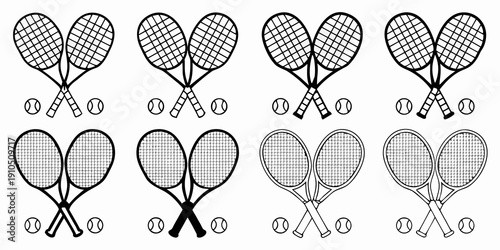 Repeating pattern of badminton rackets and shuttlecocks in black and white